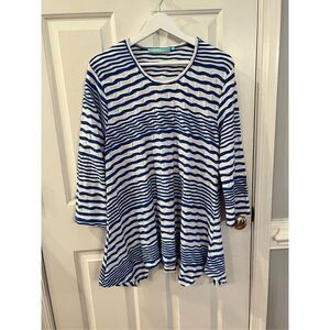 Anthony’s Resort Wear Blue& White Stripe Textured Top sz XL